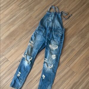 Zara Distressed Denim Overalls - Blue